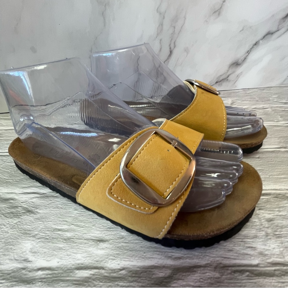 Lady Comfort Big Buckle Leather Mule Slide Sandals